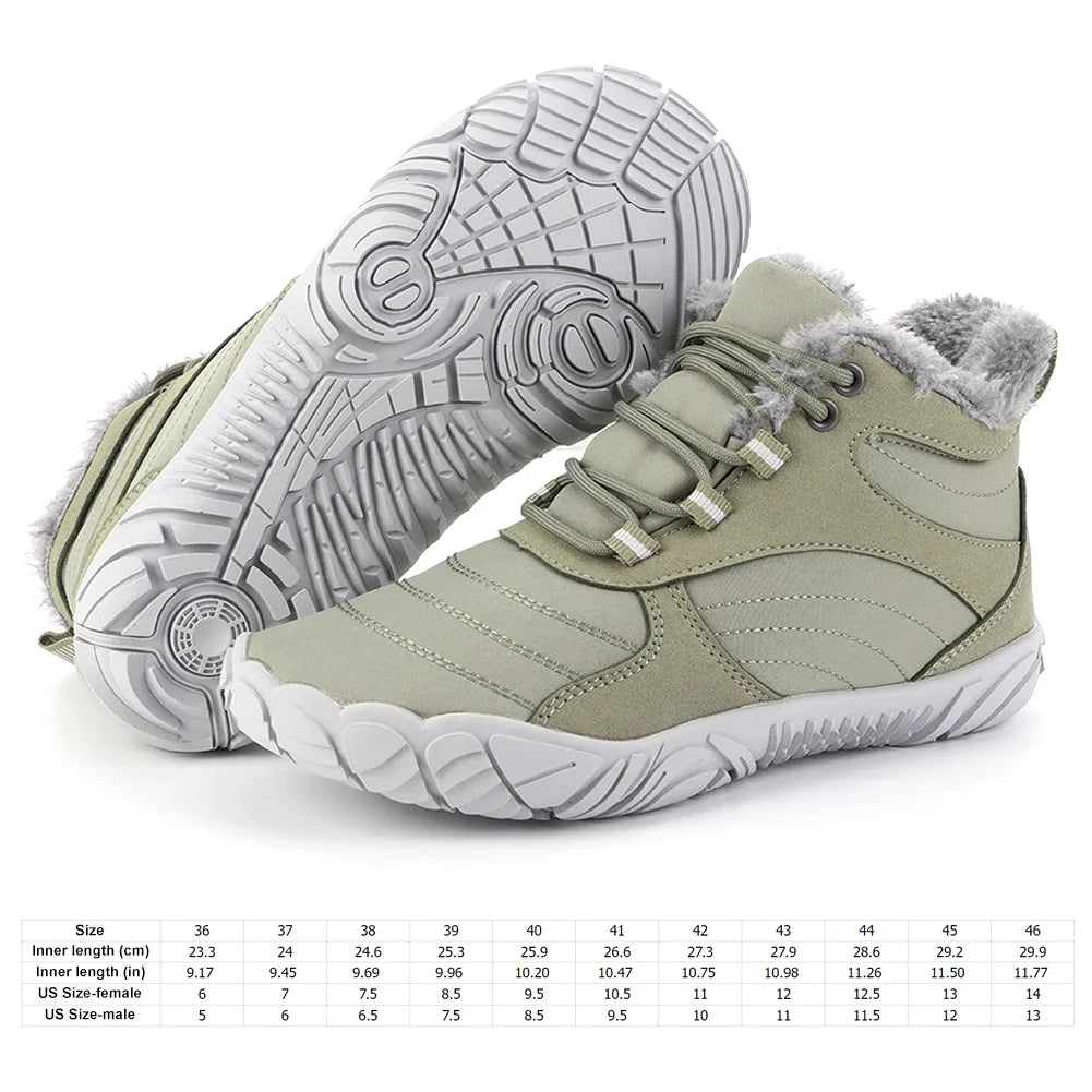 Womens Mens Waterproof Winter Barefoot Shoes Snow Boots Cotton Warm Fur Lined Unisex Walking Hiking Outdoor Hiking Walking Shoes