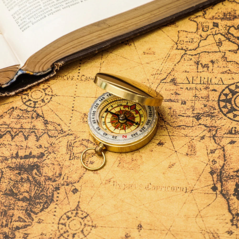 Outdoor Compass Pure Copper Multifunctional Mountaineering Camping Hiking Mini Luminous Retro Flip Compasses Outdoor Tool