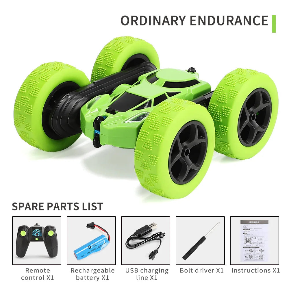 Stunt Car - Remote Controlled Car - Double sided Drive 360 degree Flip Rotating Car - Children's Favorite Toy Gift - Green Car