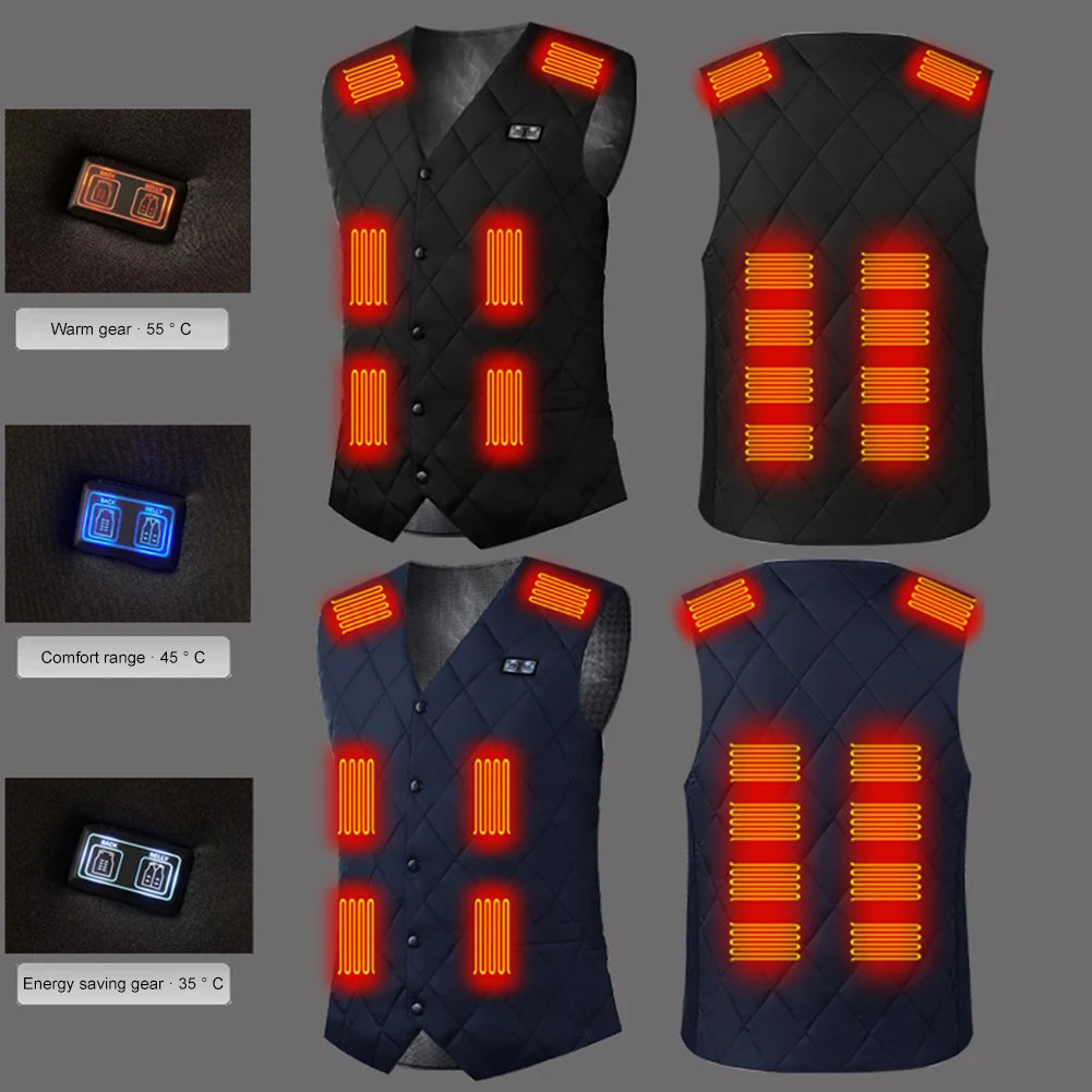 16 Places Zones Heated Vest 3 Gears Heated Vest Coat USB Charging Thermal Electric Heating Clothing Women Men for Camping Hiking