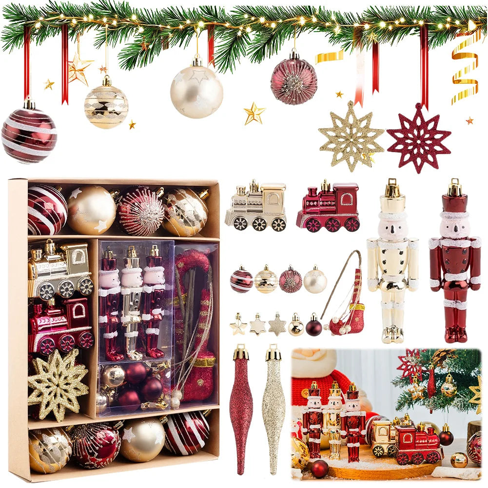 50Pcs Christmas Ball Ornaments Set Shatterproof Red and Golden Xmas Tree Pendants Home Xmas Decoration for Family Gatherings