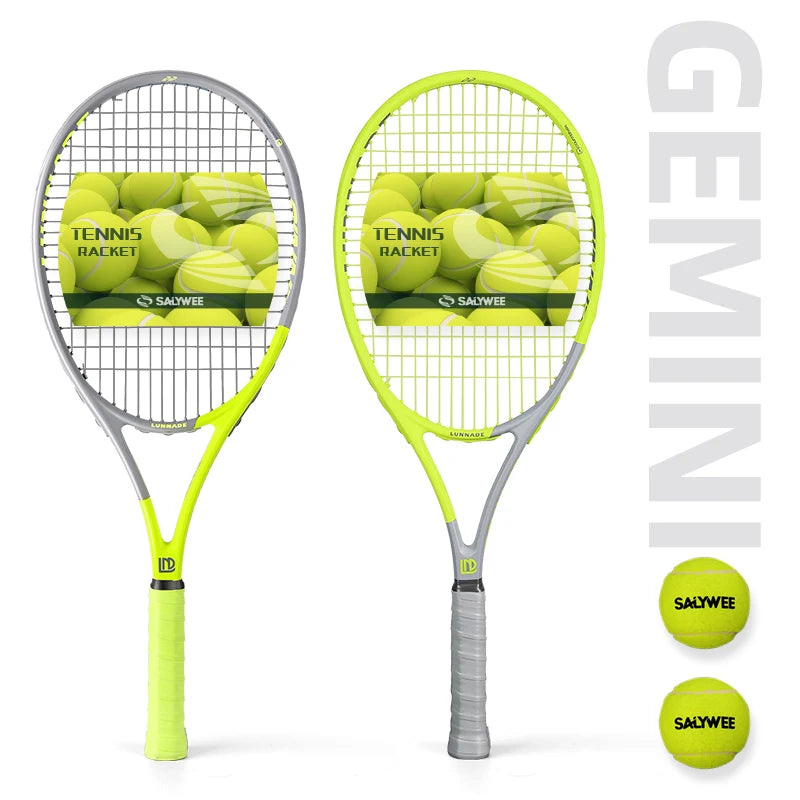 SALYWEE Gemini Composite Carbon Tennis Racket | Already Threaded 300±10g Ultra-Light for Beginners | Pro Unisex Training Racket