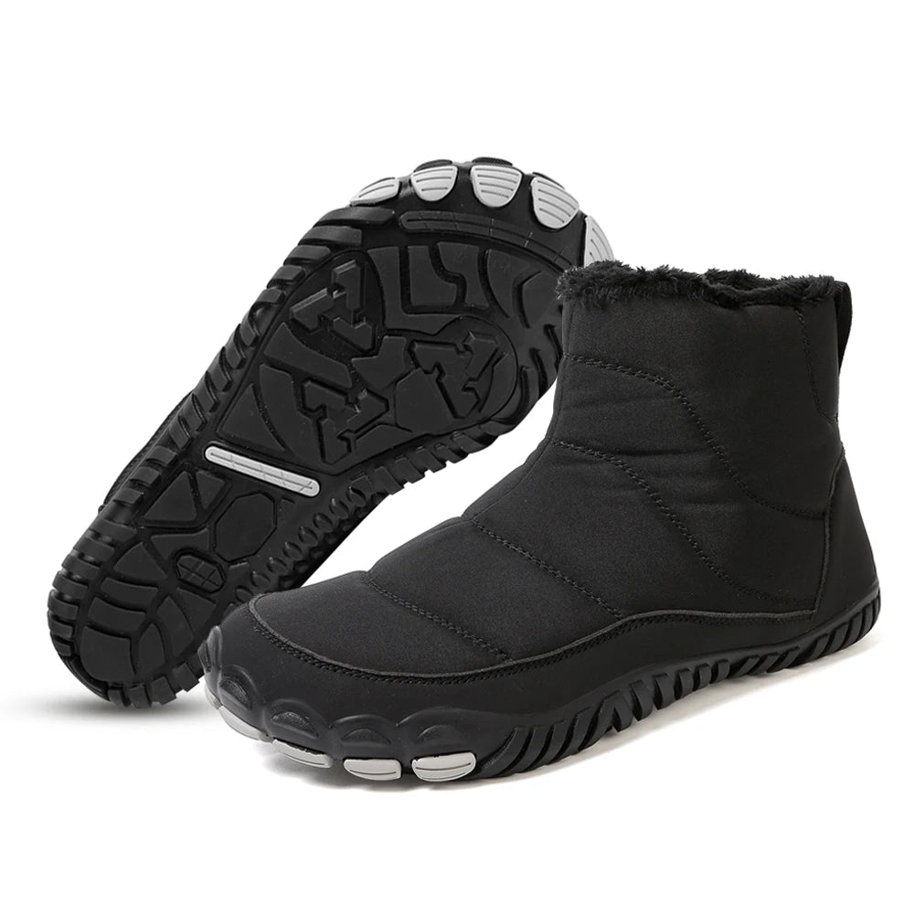 Winter Snow Boots Minimalist Barefoot Trainers Waterproof Casual Ankle Boots Zip Closure Trail Running Shoes for Hiking Climbing