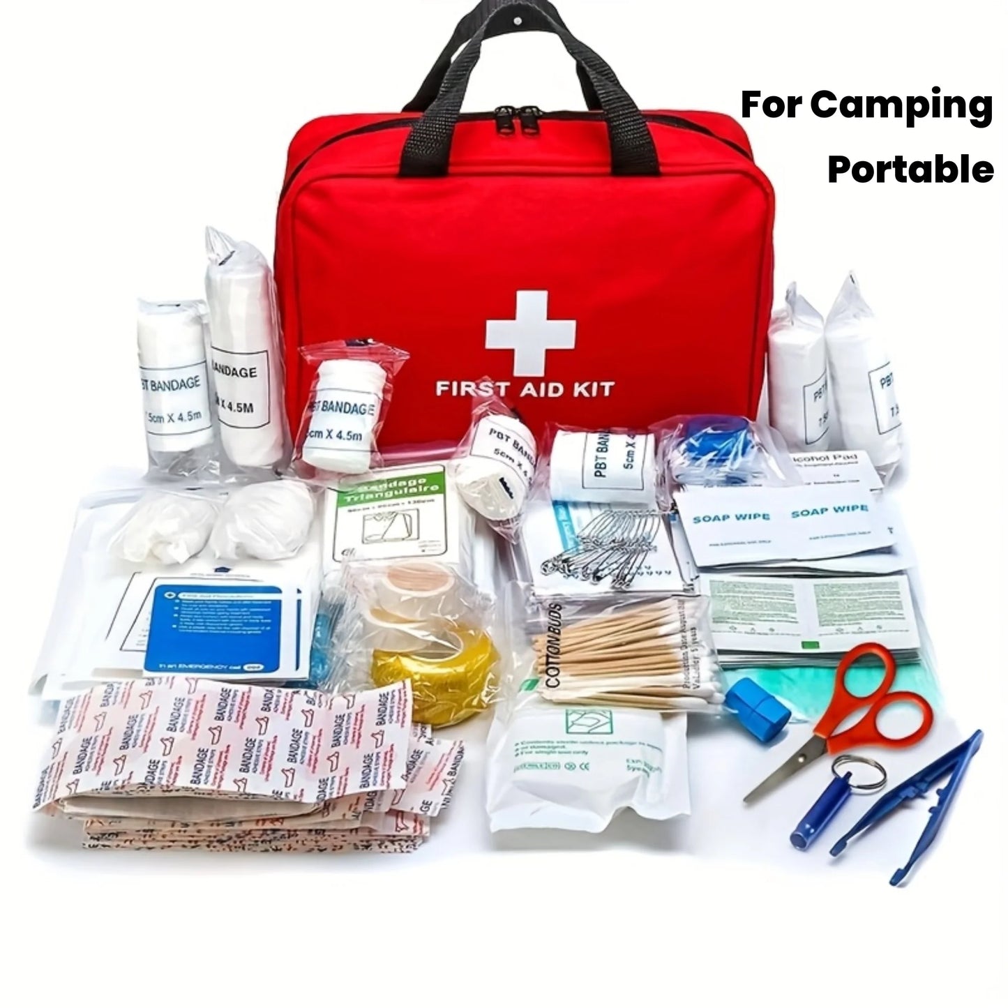 Portable First Aid Kit Large for Camping, Hiking, Hunting. Includes Scissors, Tweezers, Bandages,Outdoor Emergency Supplies.