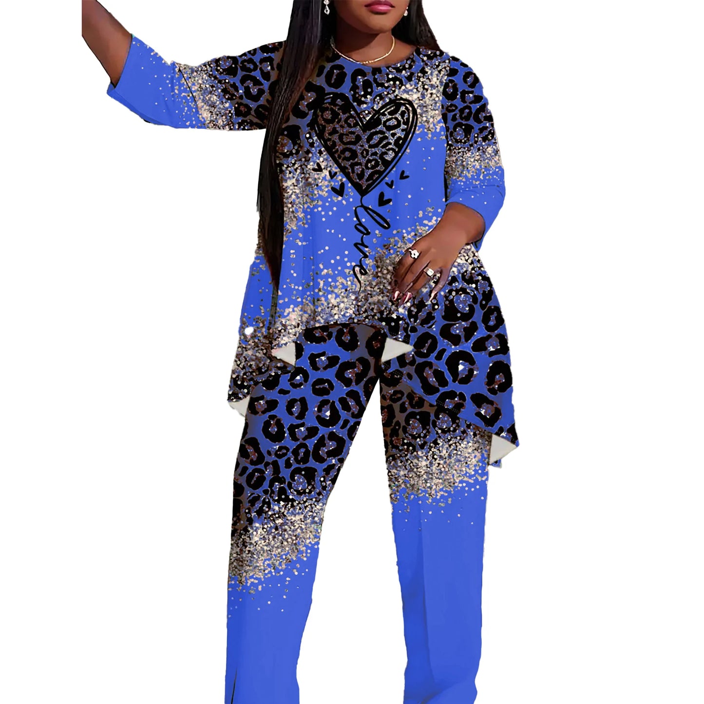 European and American fashion leisure vacation plus size women's suit shirt pants two-piece suit