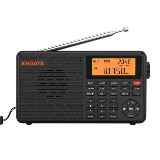 XHDATA D109 World Band Radio DSP AM FM SW LW Receiver Portable Bluetooth Speaker MP3 Player with TF Card Support Alarm Clock
