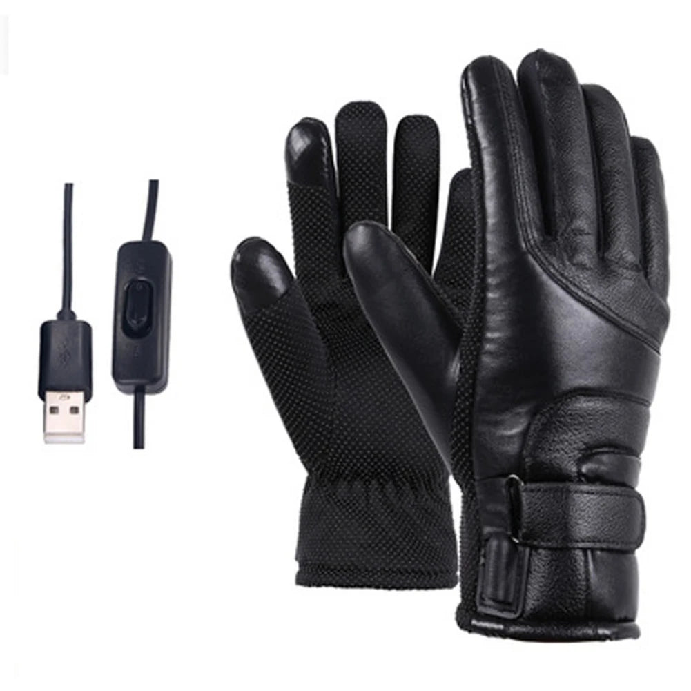 Leather Electric Heating Gloves Waterproof Outdoor Winter Gloves Heated Touchscreen Hand Warmer for Hiking Skiing Fishing