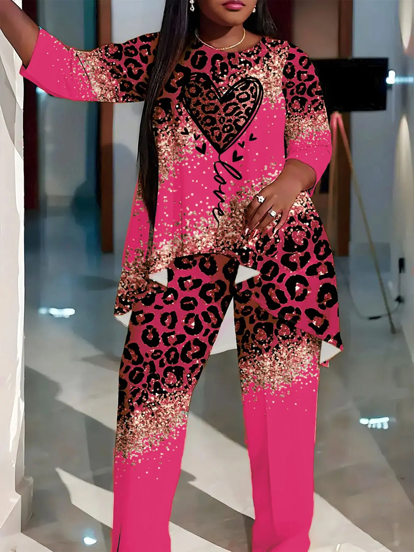 European and American fashion leisure vacation plus size women's suit shirt pants two-piece suit