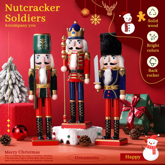 38cm Christmas Decoration Large Wooden Nutcracker Soldier Doll Christmas New Year Gift European Style Desktop Decoration