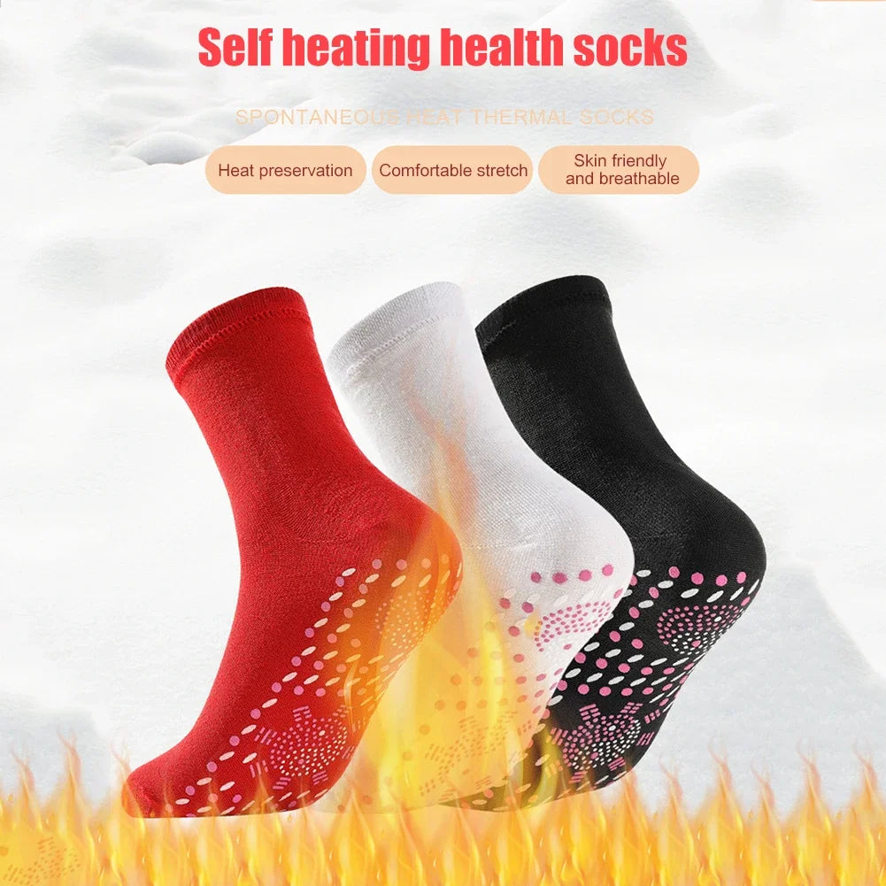 1pair Unisex Winter Warm Self-Heating Health Socks Pain Relief Outdoor Anti-Cold Therapy Magnetic Thermal Stockings Men/Women
