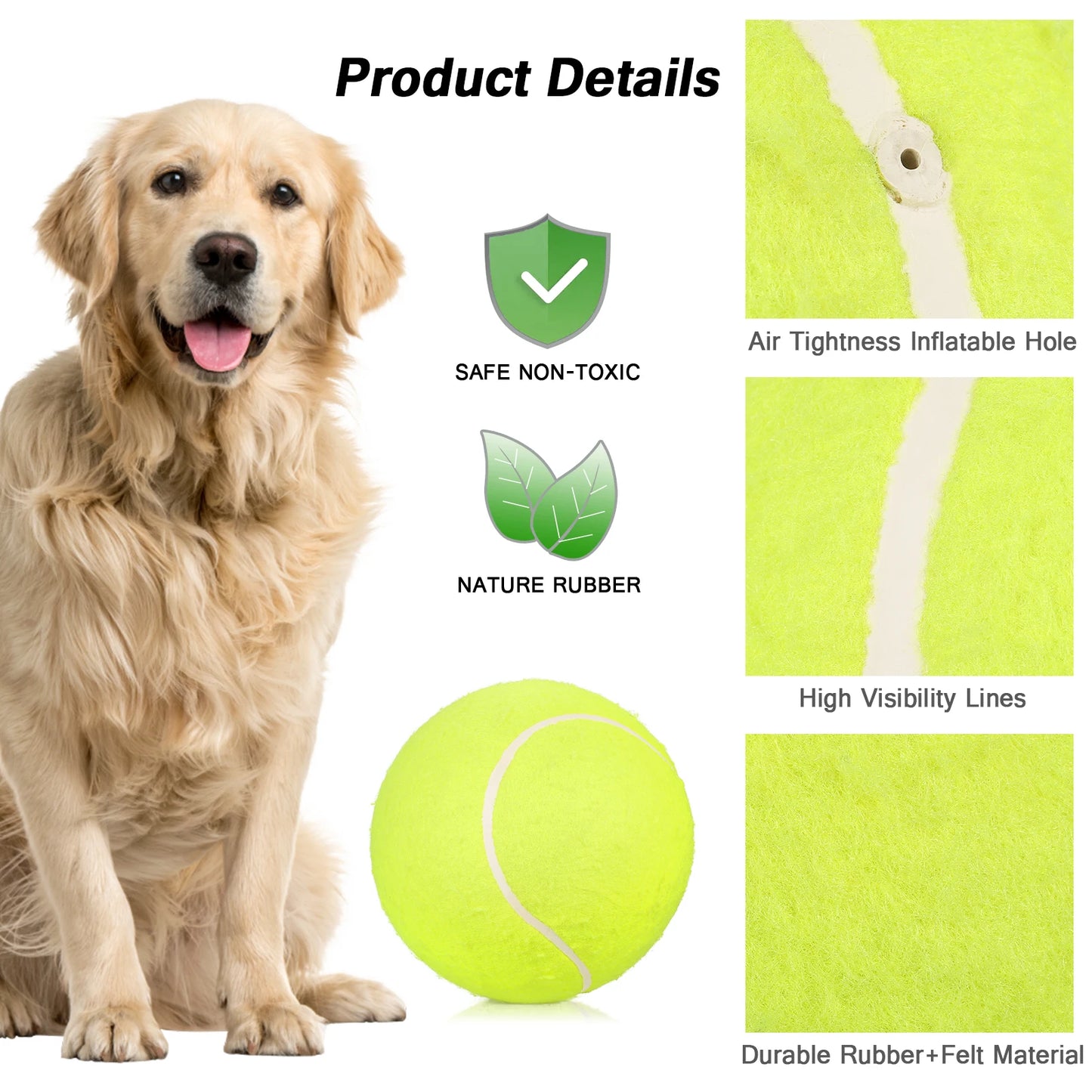9.5'' Oversize  Inflatable Tennis Ball Giant Tennis Ballswith Pump Dog Toy Balls for Pets Dogs Cats Fun Signature Children Adult