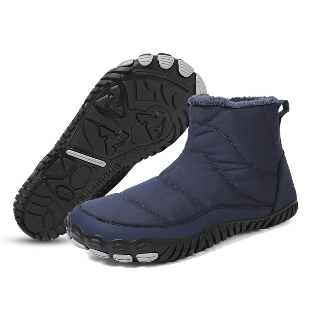 Winter Snow Boots Minimalist Barefoot Trainers Waterproof Casual Ankle Boots Zip Closure Trail Running Shoes for Hiking Climbing