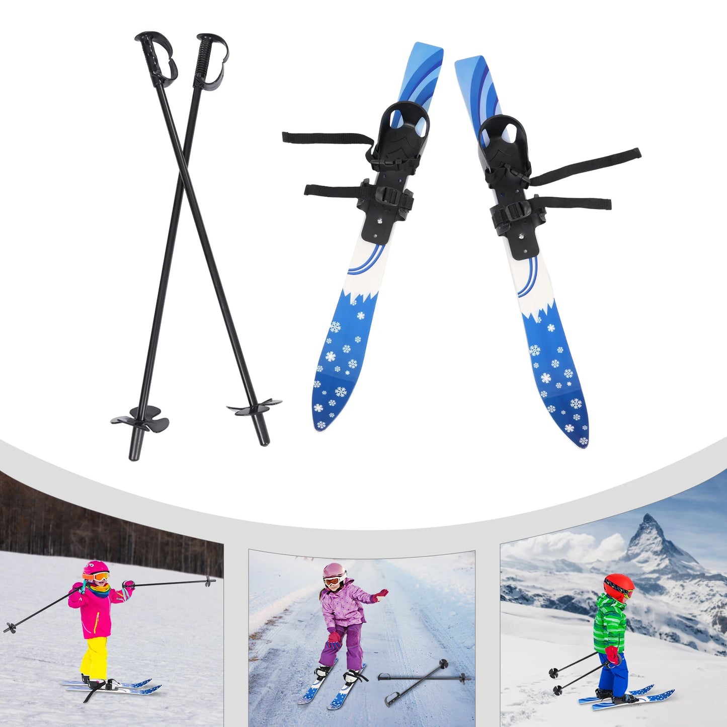 Blue ABS Ski Set,Kids Skis and Poles,Kids Beginner Snow Skis 68*6cm for Outdoor Activities