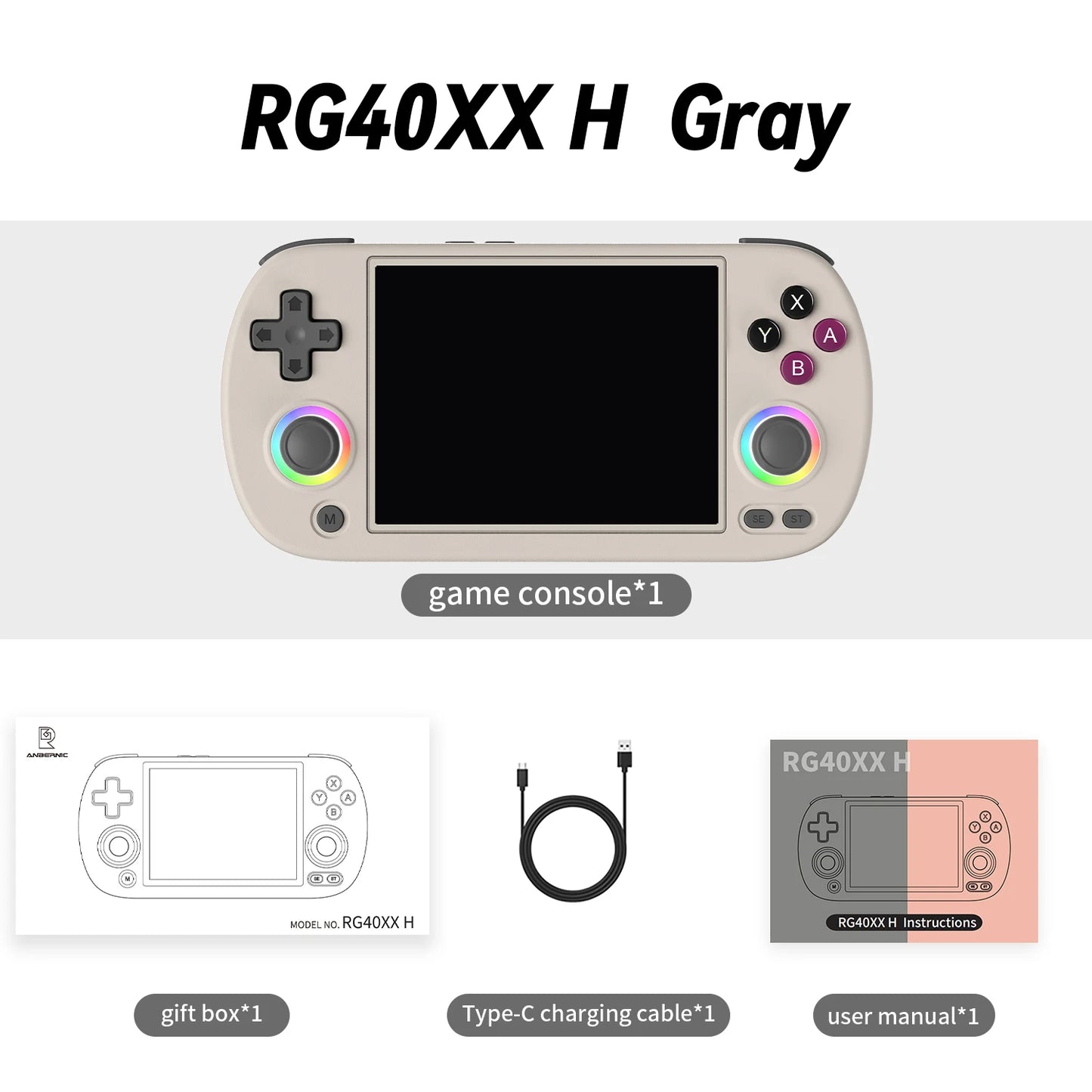 ANBERNIC RG40XX H Handheld Game Console 4.0" IPS Screen Linux 64-bit System Retro Video Gaming Console 5K+ Games With RGB Light