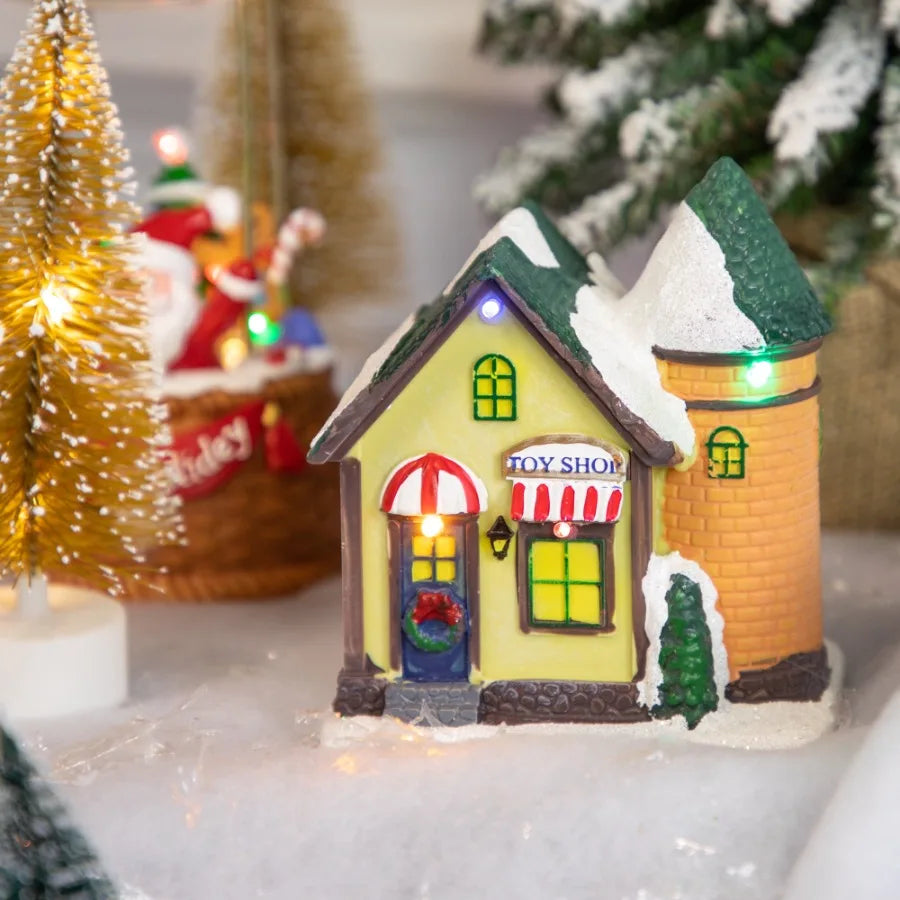 LED Lighted Snowy Toy Shop Christmas Village Display Piece 5 Indoor Decorative Scene for Holiday Festive Ambiance Cozy Winter V
