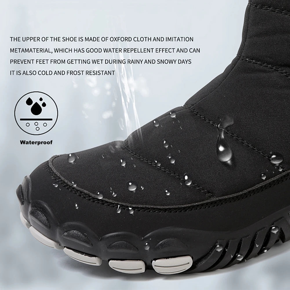 Winter Snow Boots Minimalist Barefoot Trainers Waterproof Casual Ankle Boots Zip Closure Trail Running Shoes for Hiking Climbing