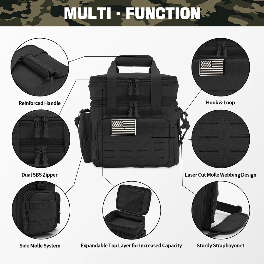 Men's Tactical Lunch Box Expandable 18L Tactical Insulated Cooler Bag,Leak Proof Insulated Lunch Bag For Work Camping Outdoor