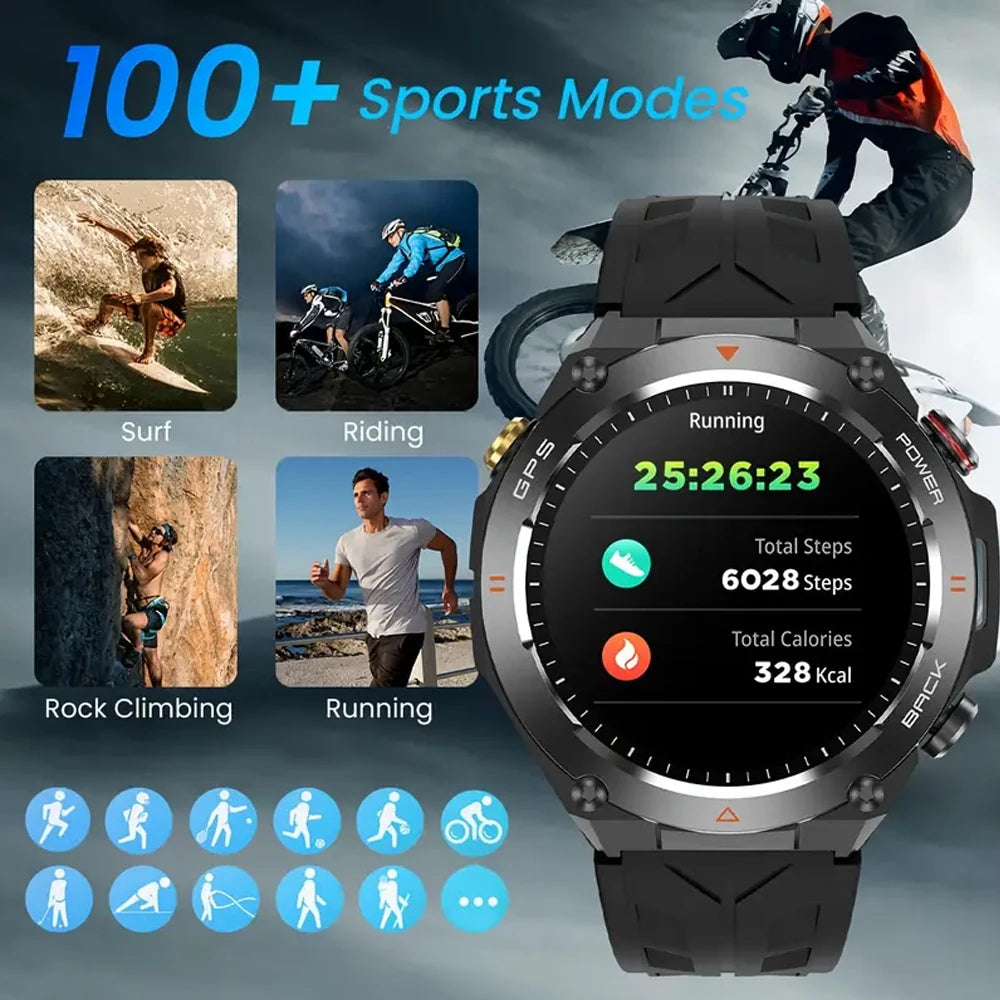 SENBONO 2025 Built-in GPS Smart Watch Bluetooth Call 1ATM Waterpro Military Sports Fitness Tracker Smartwatch for Men