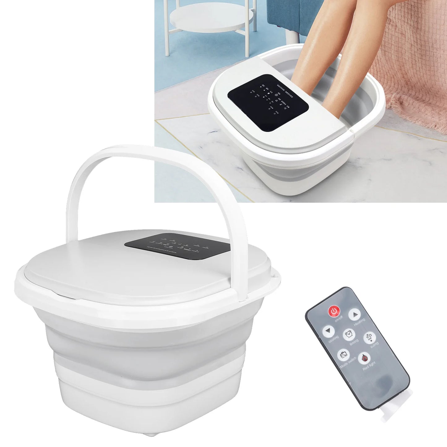 Foot Soak Tub Smart Foldable 420W 8L Large Capacity Heating Foot Massager Spa Soaker with 8 Set Rollers