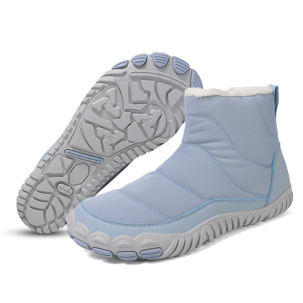 Winter Snow Boots Minimalist Barefoot Trainers Waterproof Casual Ankle Boots Zip Closure Trail Running Shoes for Hiking Climbing