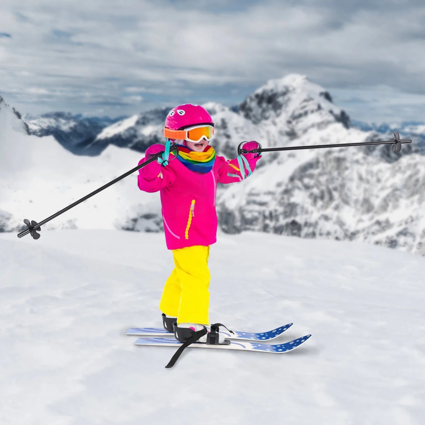 Blue ABS Ski Set,Kids Skis and Poles,Kids Beginner Snow Skis 68*6cm for Outdoor Activities