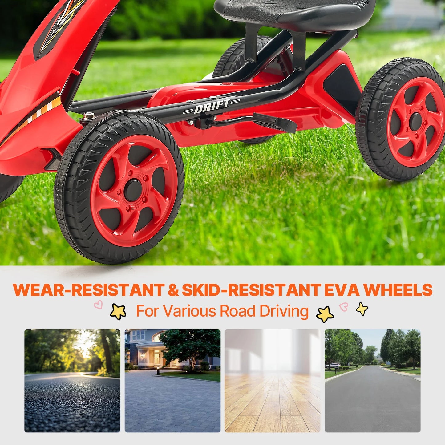 SucceBuy 66lbs Kids Pedal Go Kart 4 Wheel Off-Road Pedal Ride On Toys with Adjustable Seat Outdoor Racer Pedal Car for Boys