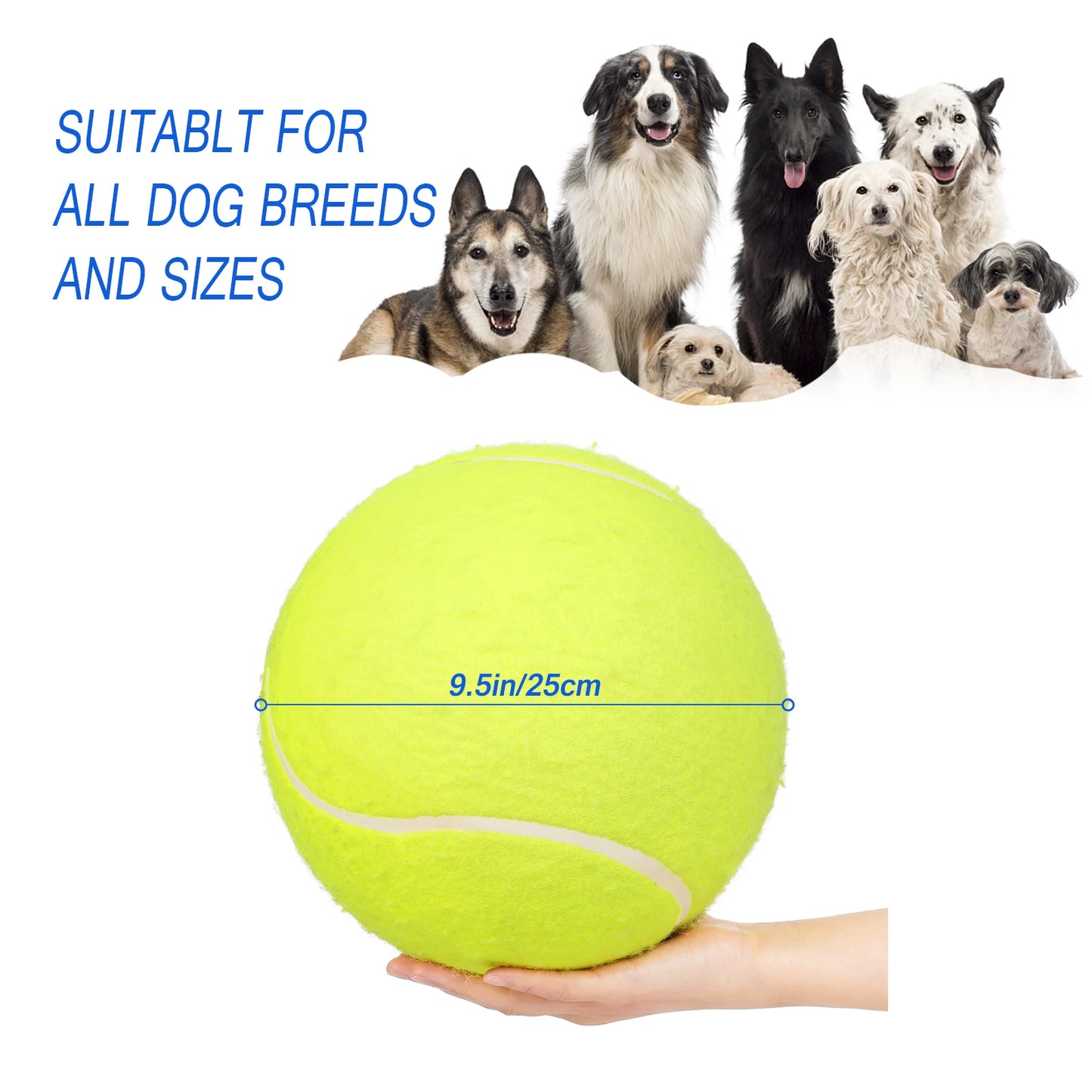 9.5'' Oversize  Inflatable Tennis Ball Giant Tennis Ballswith Pump Dog Toy Balls for Pets Dogs Cats Fun Signature Children Adult