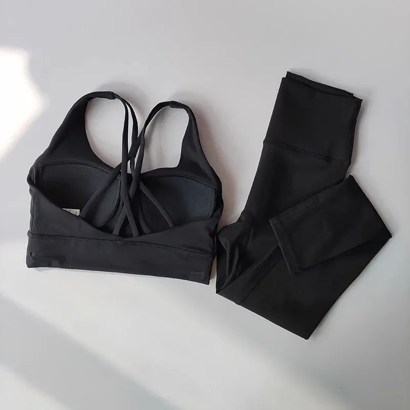 2pcs Women Seamless Yoga Set Sport Suit Gymwear Workout Clothes Gym Crop Top High Waist Legging Fitness Bra Set Sports Suits