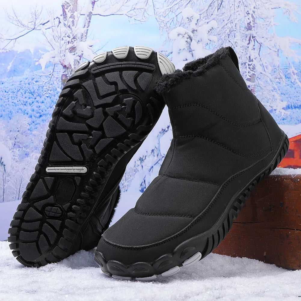 Winter Snow Boots Minimalist Barefoot Trainers Waterproof Casual Ankle Boots Zip Closure Trail Running Shoes for Hiking Climbing