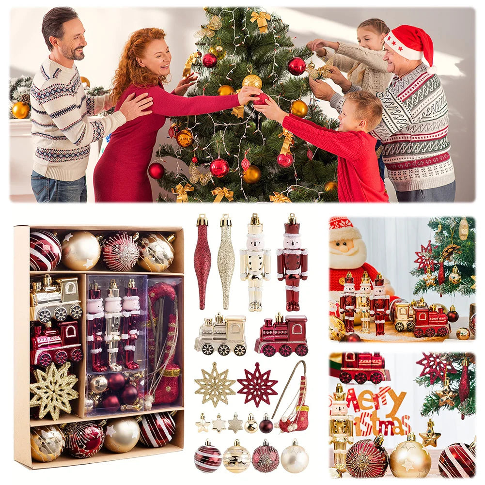 50Pcs Christmas Ball Ornaments Set Shatterproof Red and Golden Xmas Tree Pendants Home Xmas Decoration for Family Gatherings