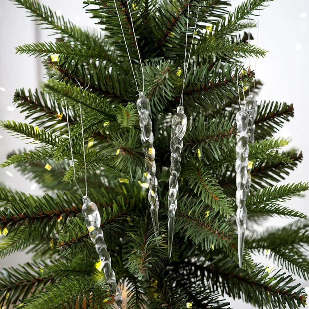 12Pcs Christmas Simulation Icicle Pendants Transparent Icicles Decor Clear Crystal Twisted Icicle for New Year Winter Decoration