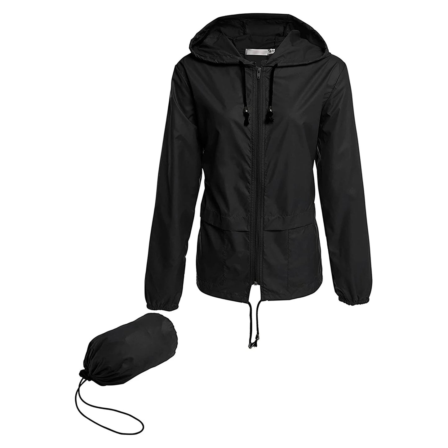 Women Lightweight Packable Raincoat Waterproof Hooded Windbreaker with Adjustable Drawstring and Zipper Pockets for Outdoor