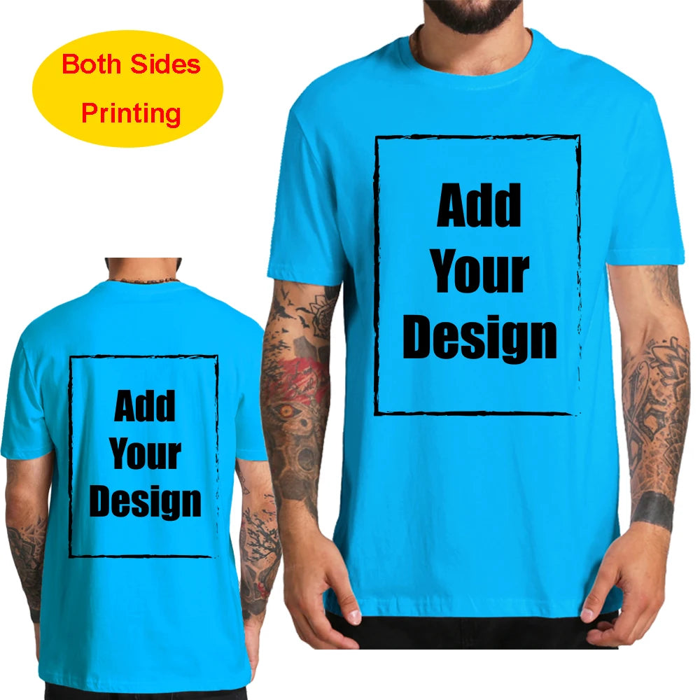 Custom T Shirt for Men Front Back Print Make Your Design Logo Text Gift Tshirt 100% Cotton Made in US