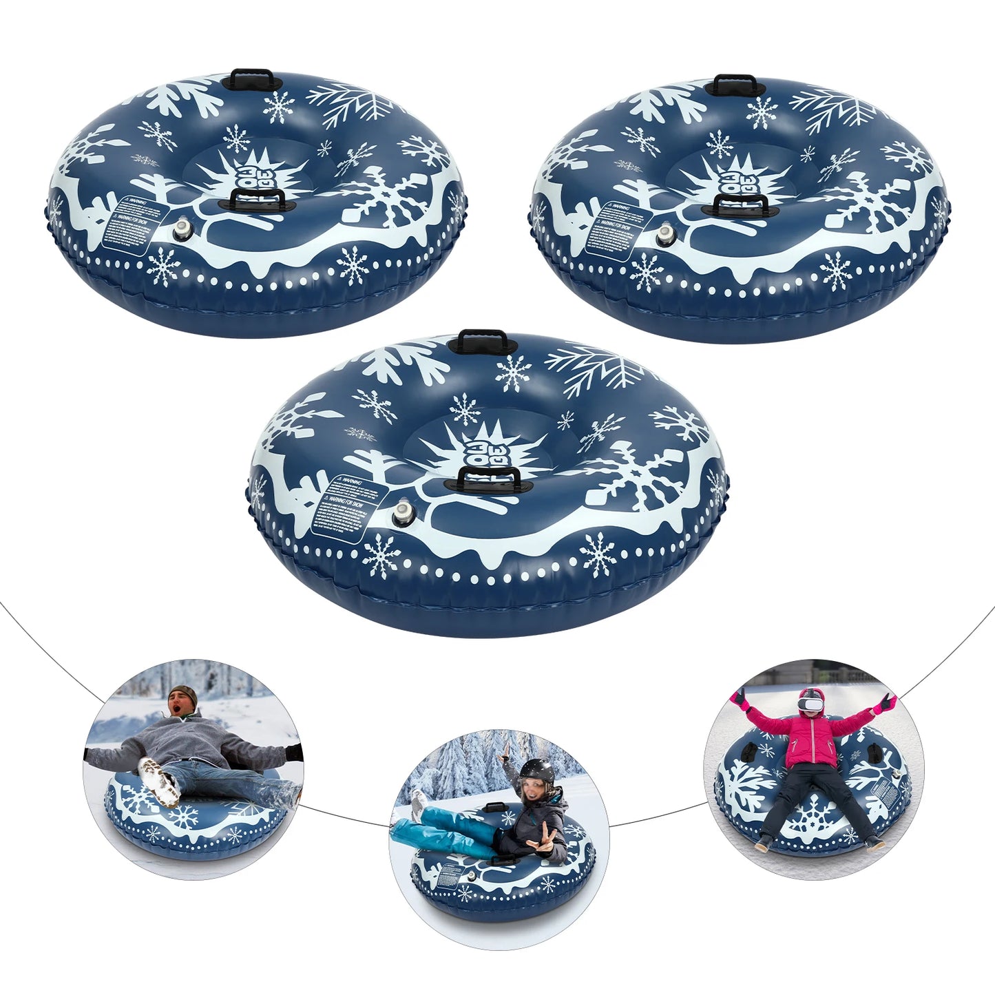 3PCS 40Inch PVC Ski Circle Inflatable Sledding Ring Snow Tubing Winter Snow Tube Snow Sleds for Kids and Adult