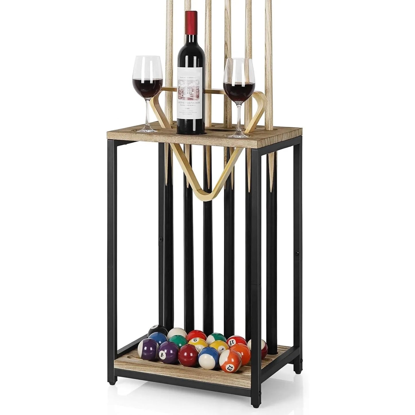 6-Cue Pool Rack Wood Floor Stand, Billiard Stick Holder for Game Room Club, Wall Mount Optional Pool Table Accessories