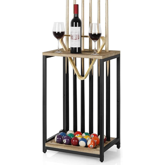 6-Cue Pool Rack Wood Floor Stand, Billiard Stick Holder for Game Room Club, Wall Mount Optional Pool Table Accessories