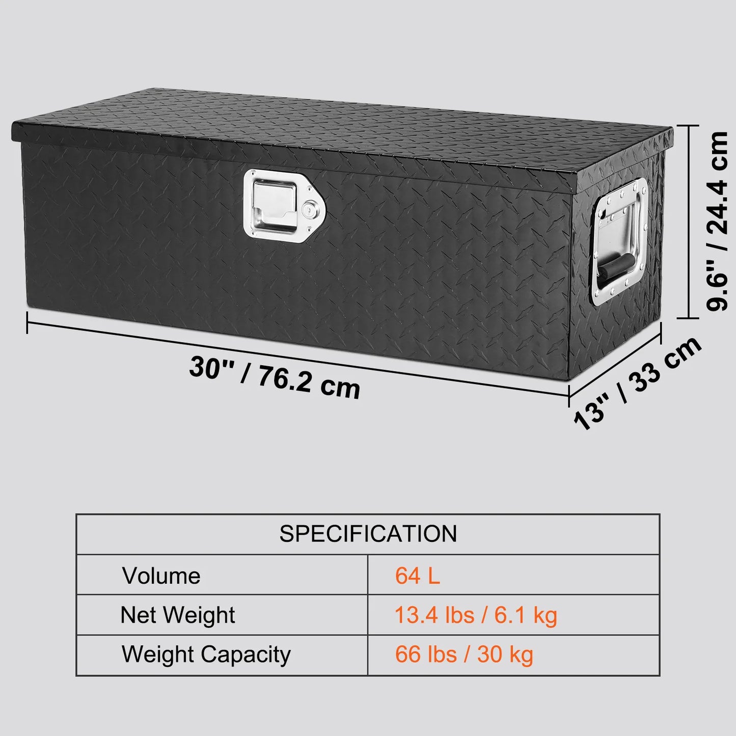 VEVOR Heavy Duty Aluminum Truck Bed Tool Box, Diamond Plate Tool Box with Side Handle and Lock Keys for Pickup, Truck Bed, RV
