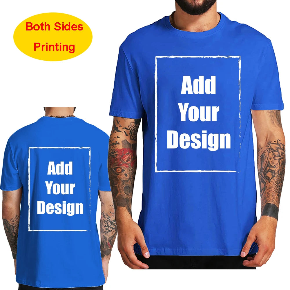 Custom T Shirt for Men Front Back Print Make Your Design Logo Text Gift Tshirt 100% Cotton Made in US