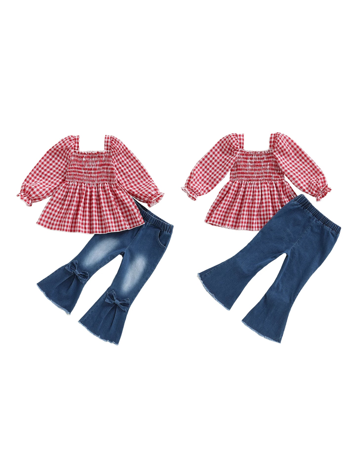Girls 2-Piece Winter Outfits Long Sleeve Floral Print Ruffle Tops Skinny Jeans Set Children Clothing Fashion Wear