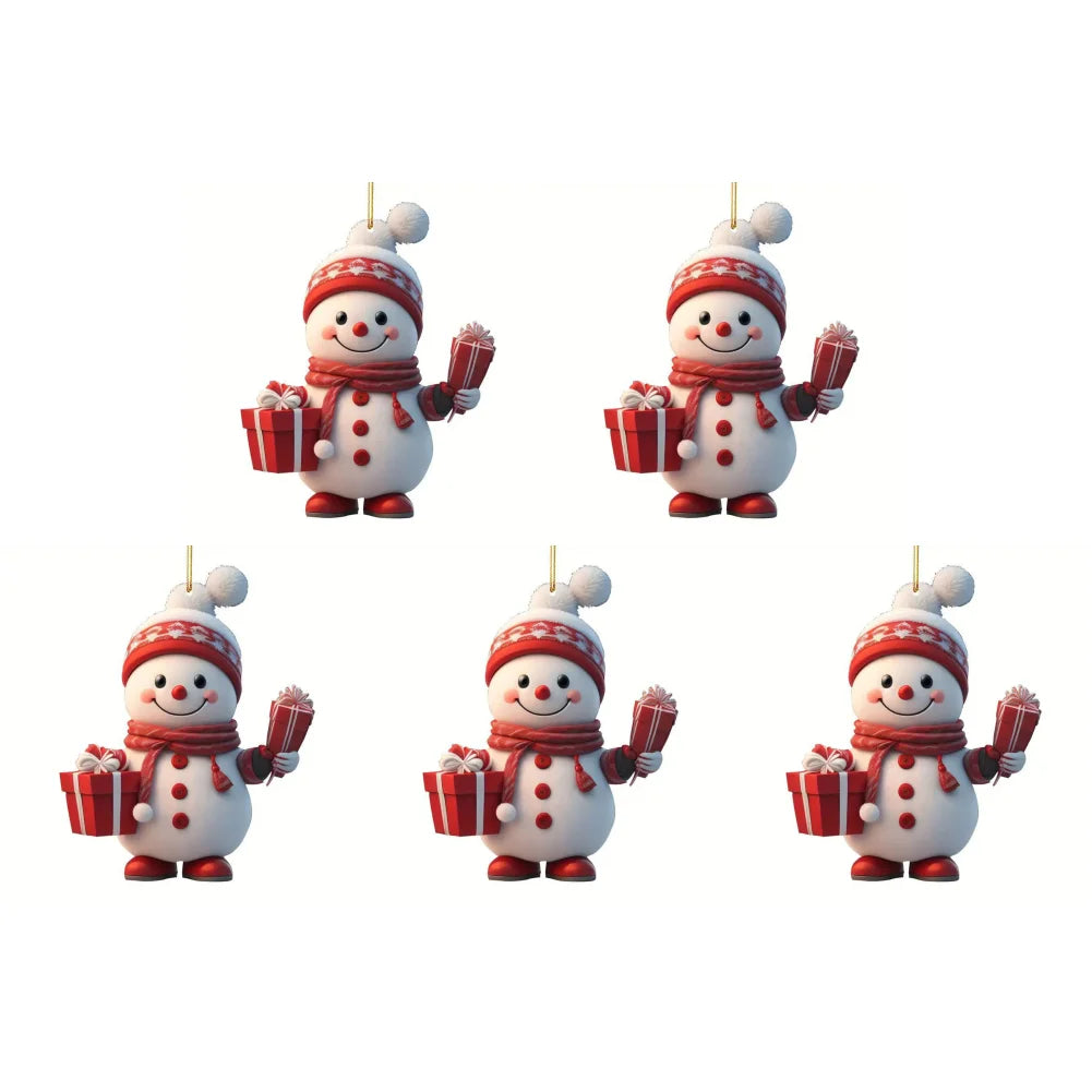 1/3/5PCS Christmas 2D Acrylic Cartoon Car Haning Pendants Xmas Santa Claus Snowman Ornaments Cute Christmas Tree Hangings Decor