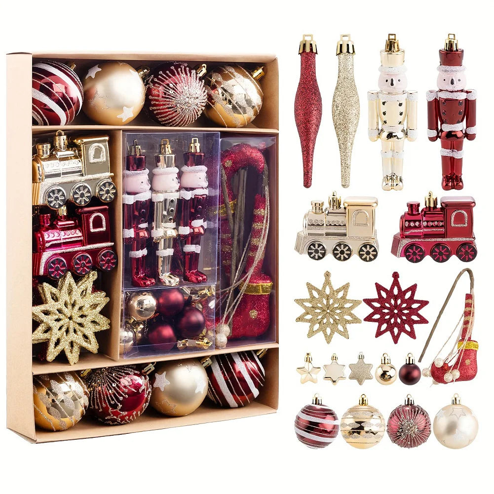 50Pcs Christmas Ball Ornaments Set Shatterproof Red and Golden Xmas Tree Pendants Home Xmas Decoration for Family Gatherings