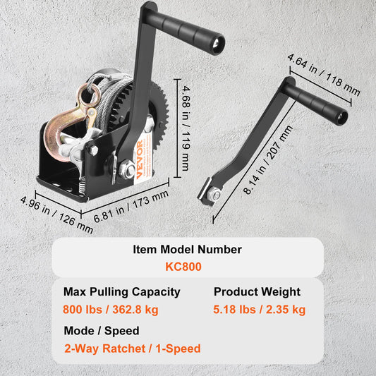 SucceBuy Hand Winch Heavy Duty Rope Crank with 33 ft Steel Wire Cable and Two-Way Ratchet for Trailer Boat or ATV Towing