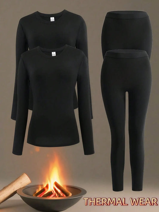 4-Pack Women's Thermal Underwear Set - Long Sleeve Top & Leggings for Winter Skiing, Outdoor Activities