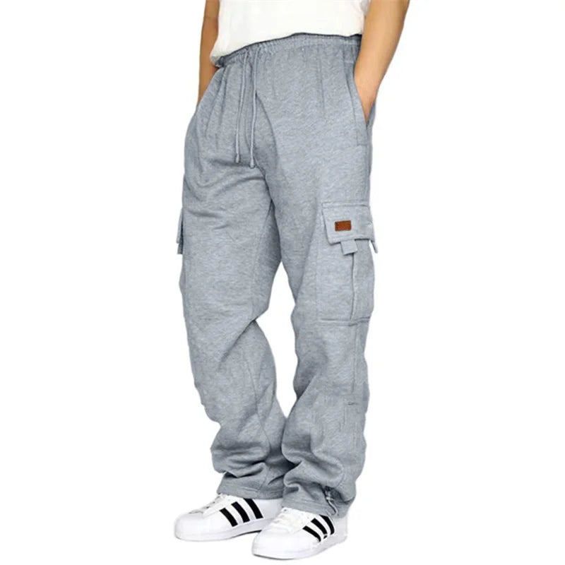 Men’s Loose Cargo Pants Casual Drawstring Elastic Waist Wide Leg Athletic Sweatpants Outdoor Trousers