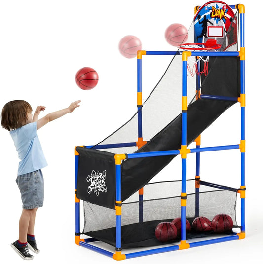 JOYFY Arcade Basketball Game Set with 4 Balls and Hoop for Kids 3 to 12 Years Old Indoor Outdoor Sport Play