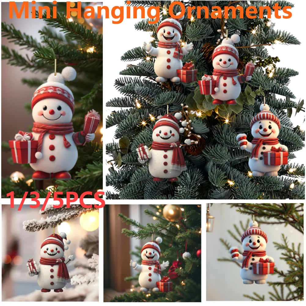 1/3/5PCS Christmas 2D Acrylic Cartoon Car Haning Pendants Xmas Santa Claus Snowman Ornaments Cute Christmas Tree Hangings Decor