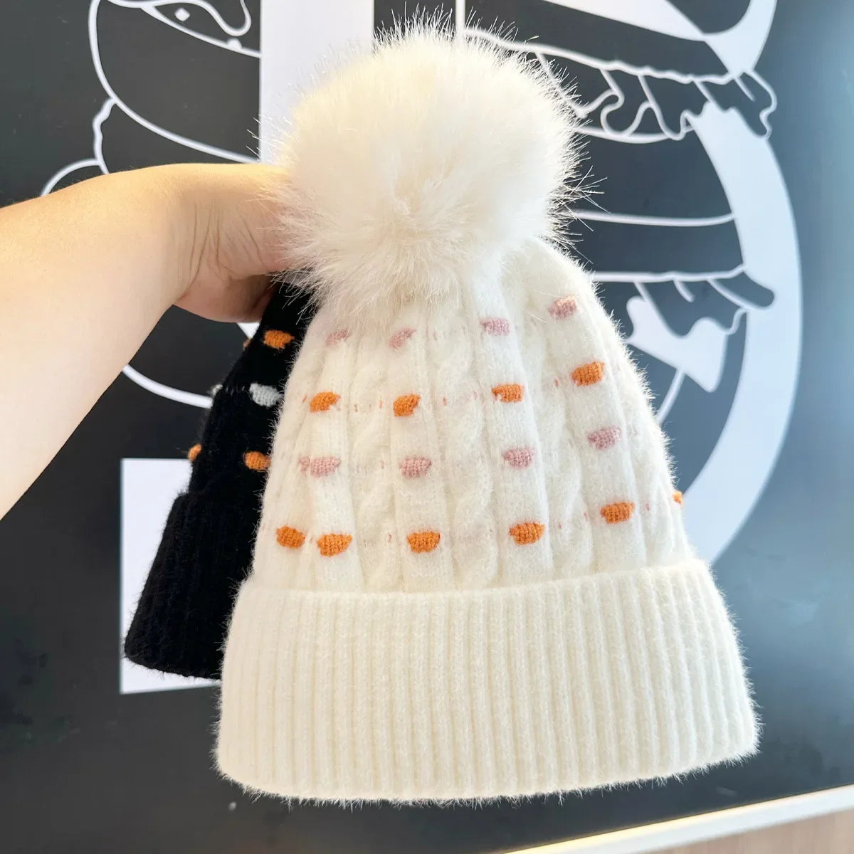 Women Winter Warm Beanie Hat Thickened Cold-Proof Knitted Cap Outdoor Sports Cycling Skiing Pullover Cap for Women