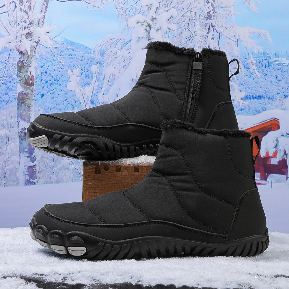 Winter Snow Boots Minimalist Barefoot Trainers Waterproof Casual Ankle Boots Zip Closure Trail Running Shoes for Hiking Climbing