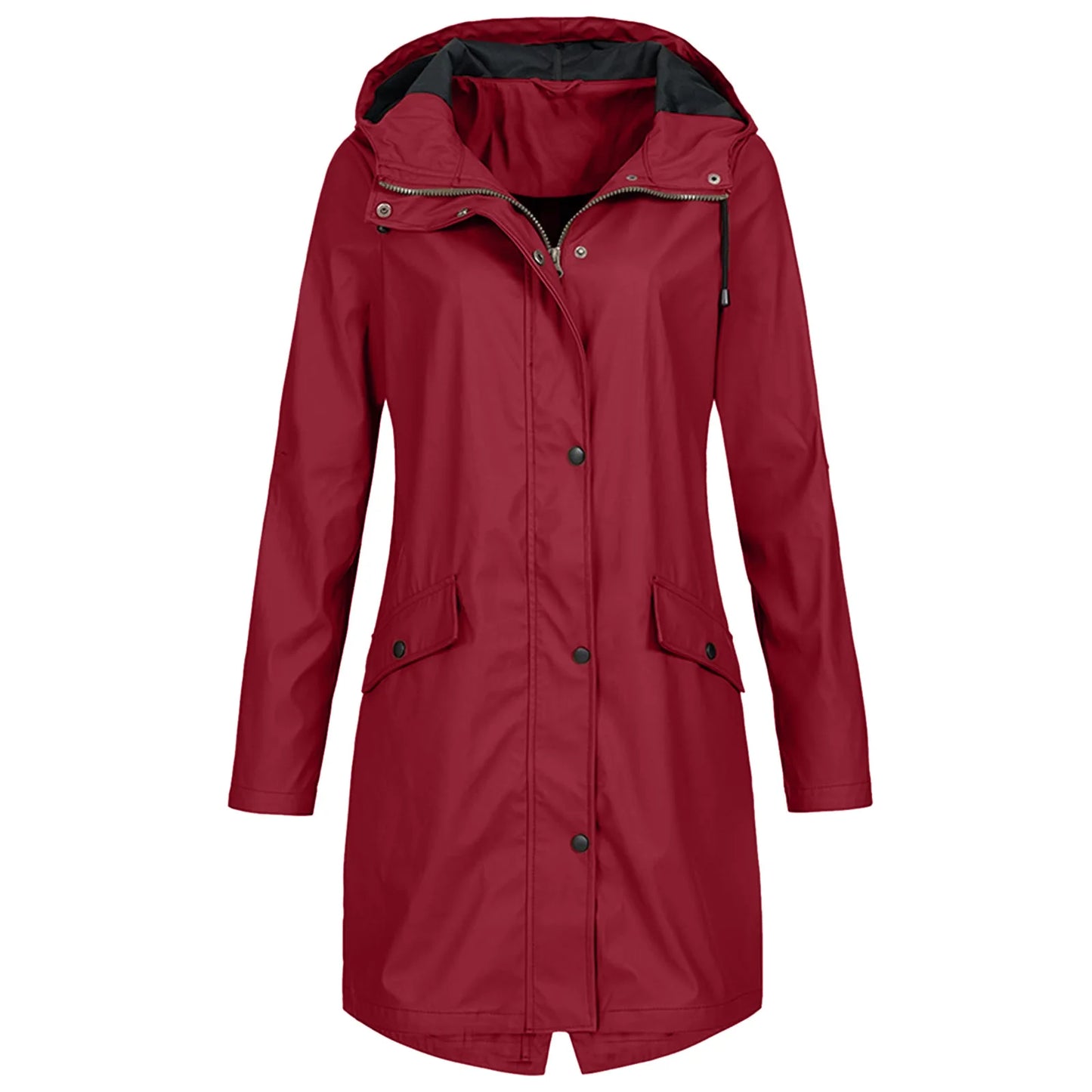 Women Waterproof Zipper Rain Jacket Solid Color Ladies Outdoor Mountaineering Lightweight Raincoats Plus Size XS-3XL