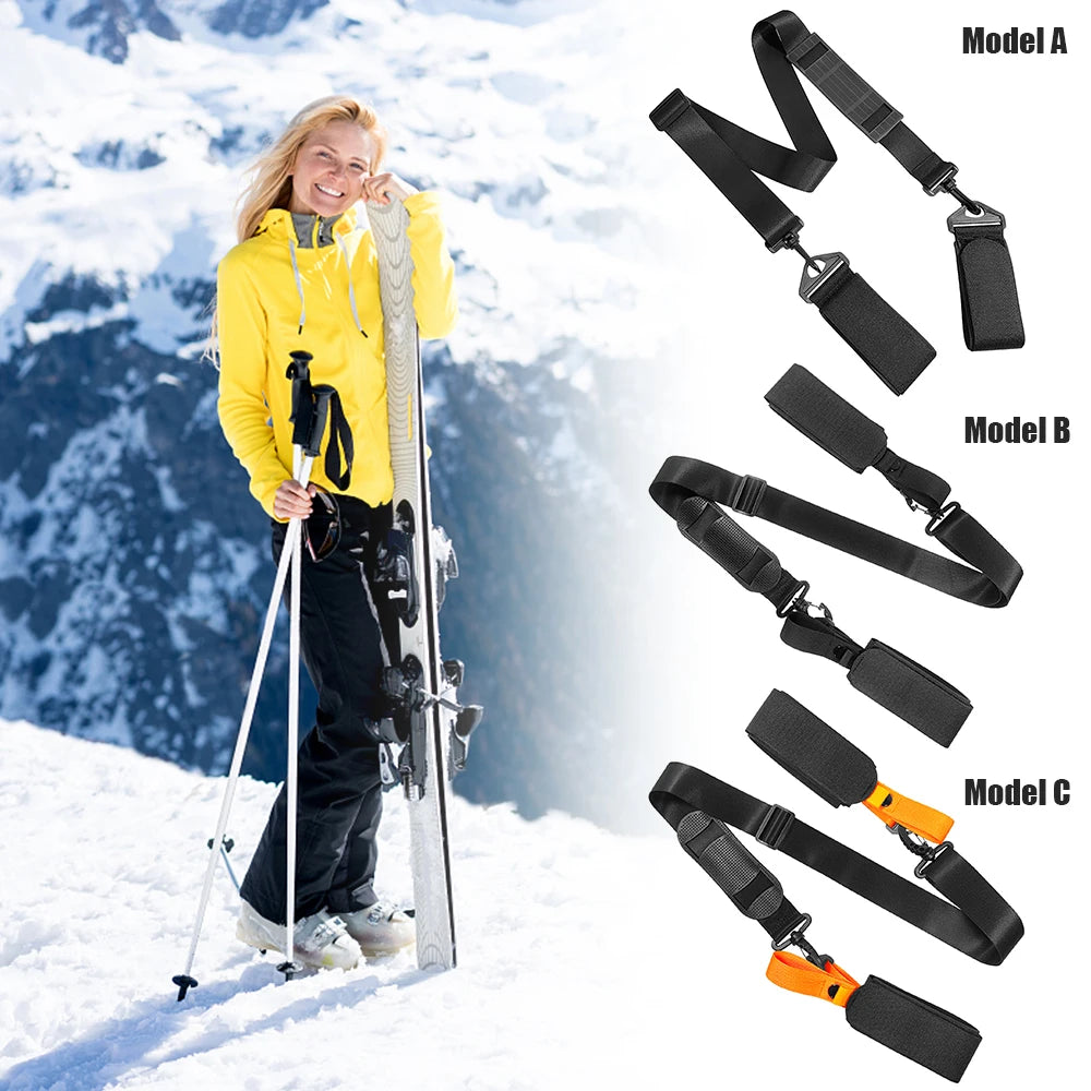 Ski Pole Carrying Strap Nylon Adjustable Ski Pole Shoulder Strap Skiboard Fixed Strap with Ant-Slip Pad Skiing Accessories